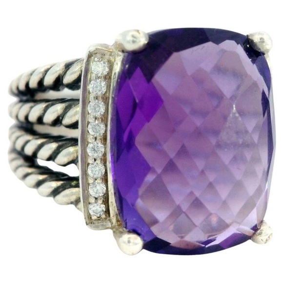 David Yurman 925 silver Amethyst and diamond classic cable rope ring.  4 cables - Picture 6 of 15